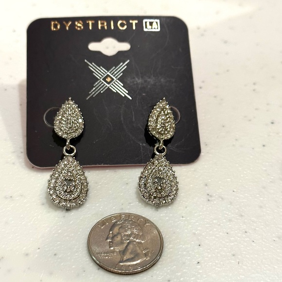 NWT 2 pairs of Bling Earrings - silver w/ clear crystals. District LA & C RSVP - Picture 4 of 11